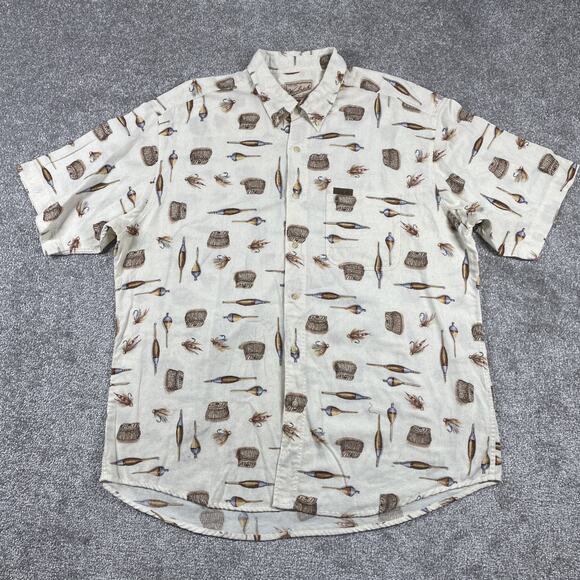 Woolrich Button Up Shirt Mens Extra Large Fishing Novelty Print Lure Bobber - Picture 2 of 11